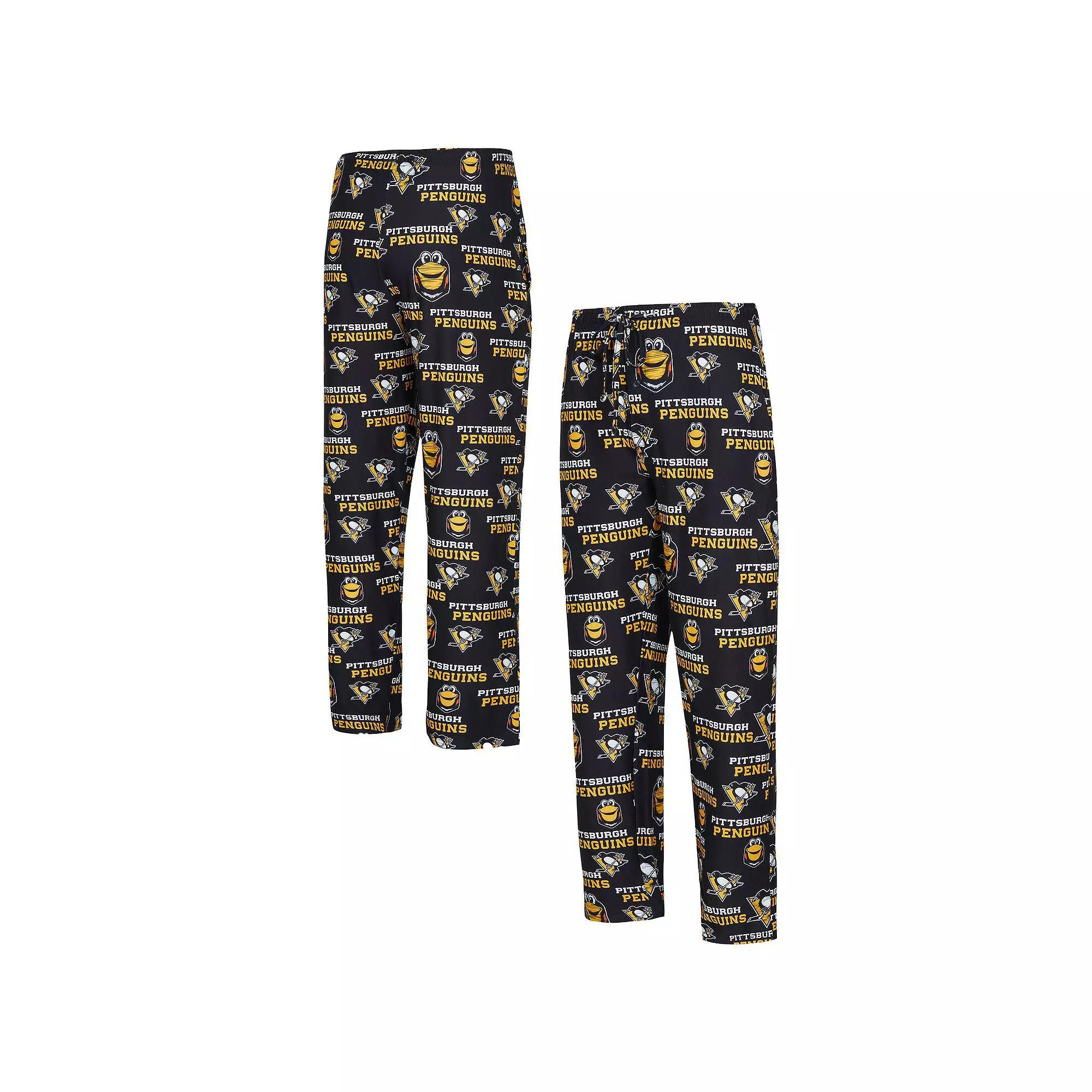 Men's Concepts Sport  Black Pittsburgh Penguins All Over Print Knit Pants, Size: XL Product Image
