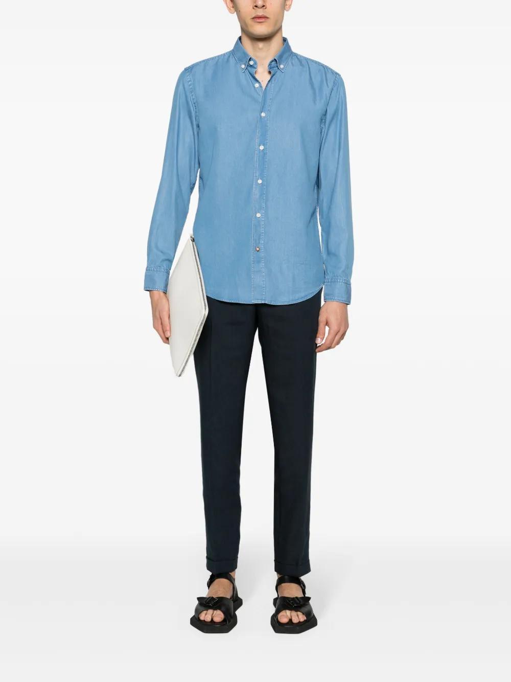 HUGO BOSS Buttoned Chambray Shirt In Blue Product Image