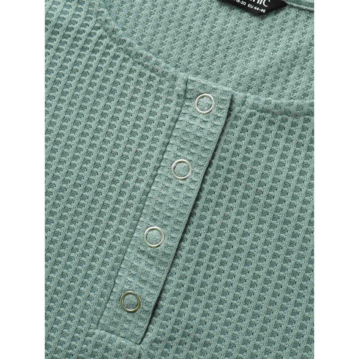 Plus Size Solid Waffle Knit Round Neck T-shirt Teal Women Casual Texture Round Neck Everyday T-shirts BloomChic 30/6X Product Image