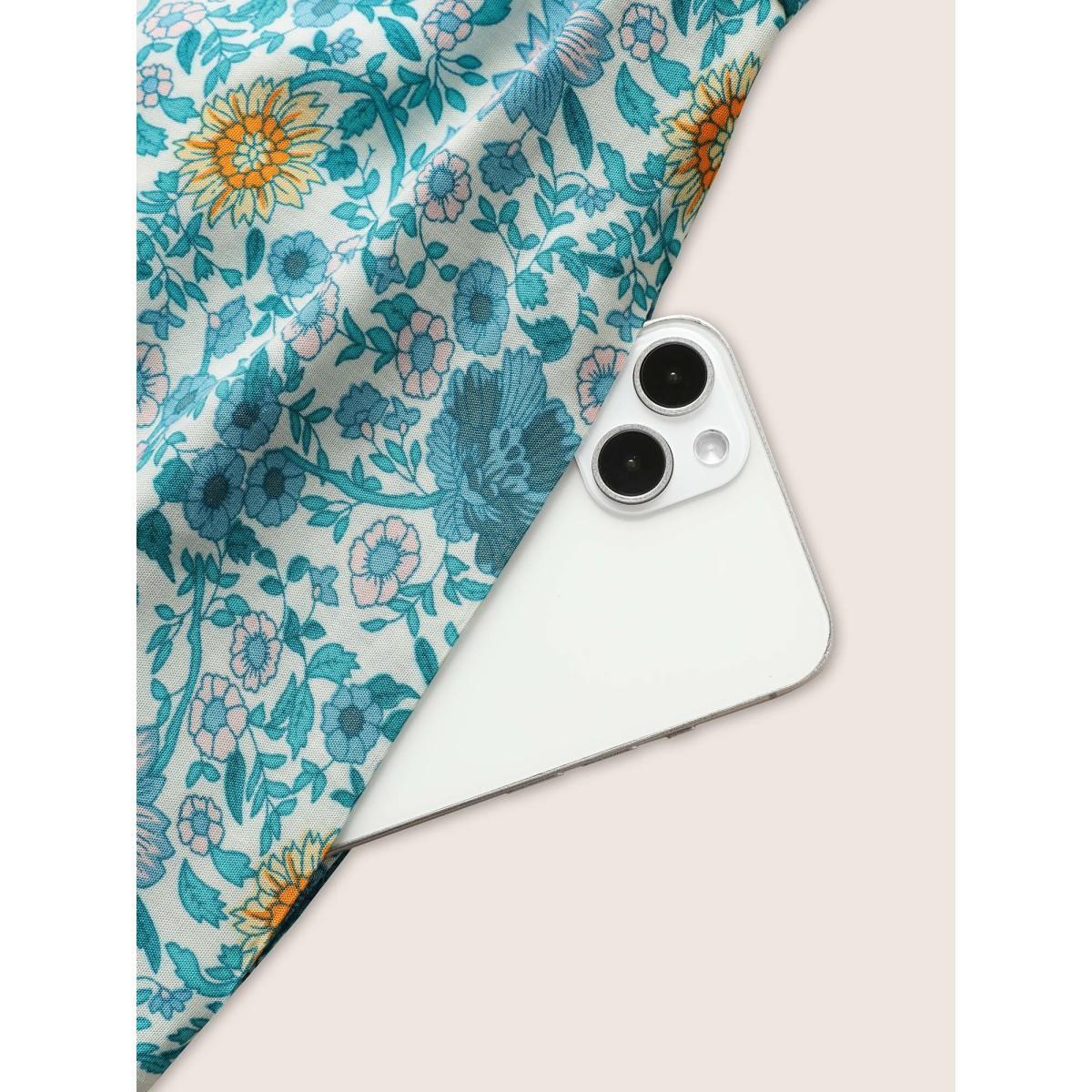Plus Size Teal Ditsy Floral Button Detail Ties Tassel Trim Jumpsuit Women Resort Sleeveless V-neck Vacation Loose Jumpsuits BloomChic 14-16/1X Product Image
