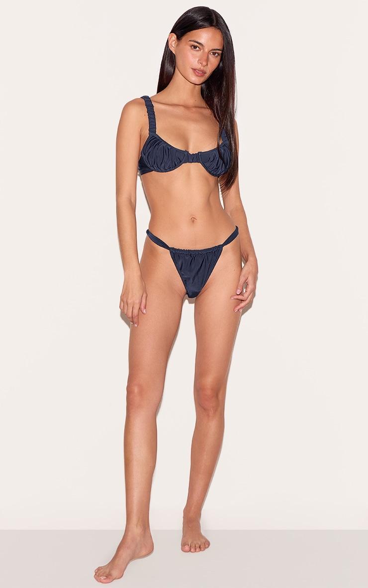 Navy Blue Ruched Underwired Bikini Top Product Image