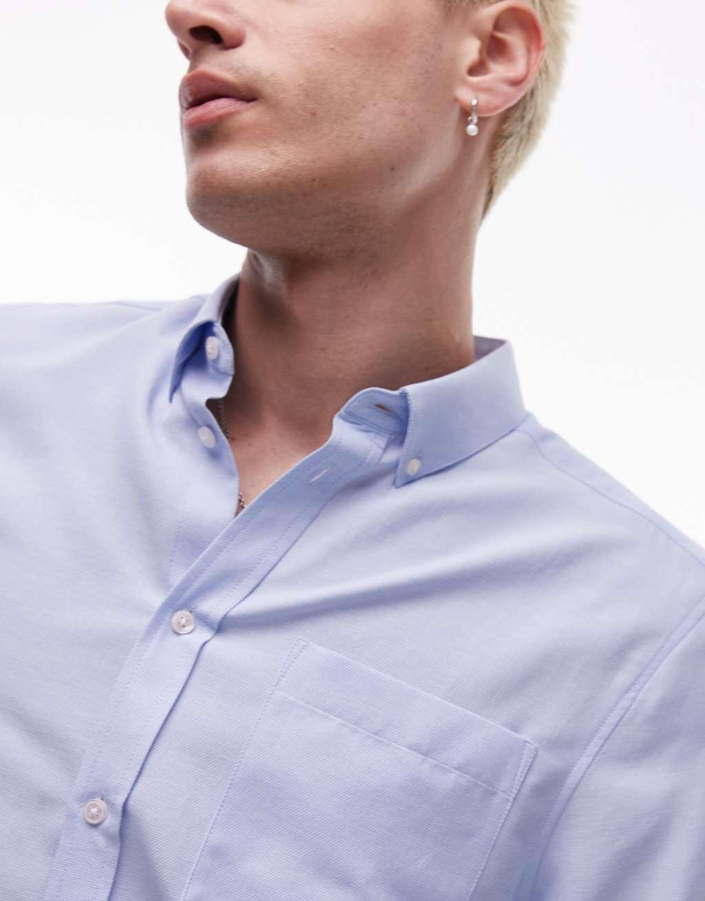 Topman long sleeve textured formal shirt in light blue Product Image