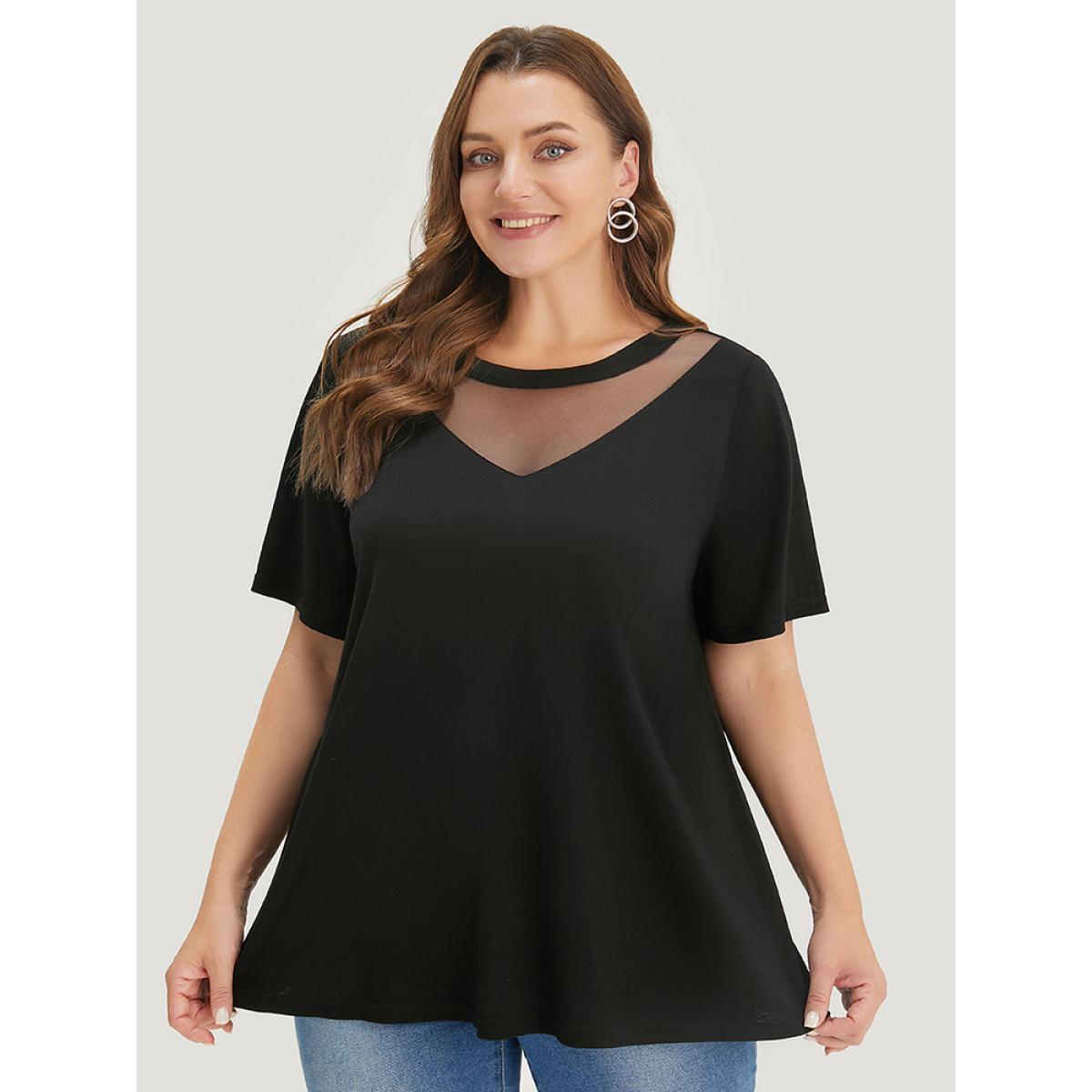 Plus Size Solid Patched Back Raglan Sleeve Heather Vintage T-shirt DarkBrown Women Casual Heather Plain Round Neck Dailywear T-shirts BloomChic 28/5X Product Image