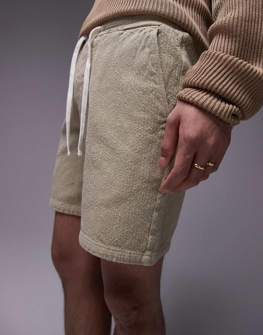 Topman textured shorts in stone Product Image