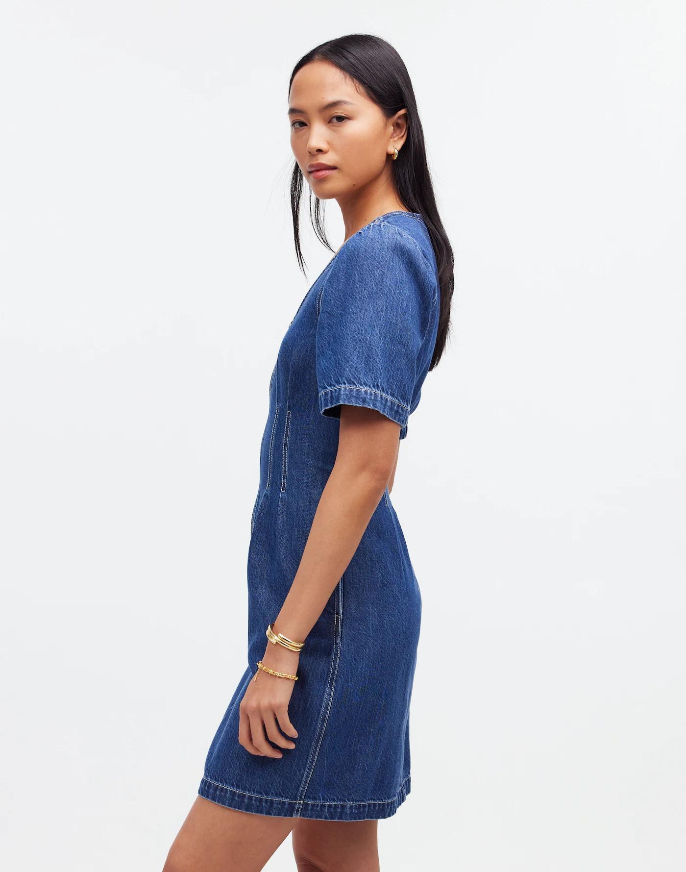 Denim Darted Mini Dress in Pixie Wash Product Image