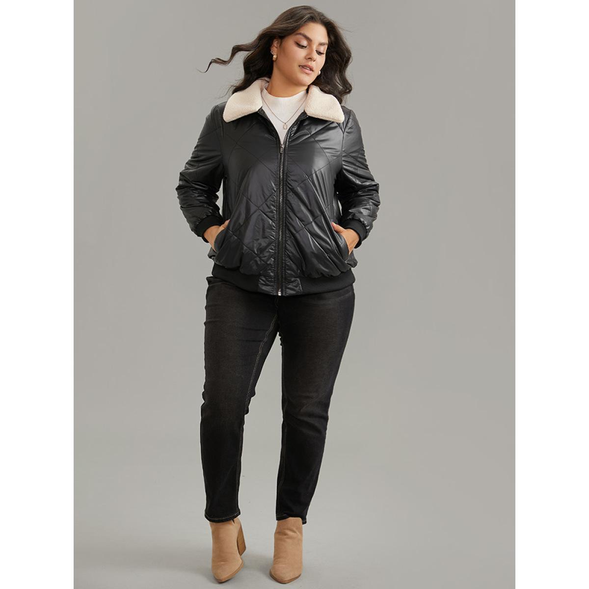 Plus Size Women Dailywear Plain Lined No stretch 22-24/3X Pocket Casual Cotton Jackets BloomChic Product Image