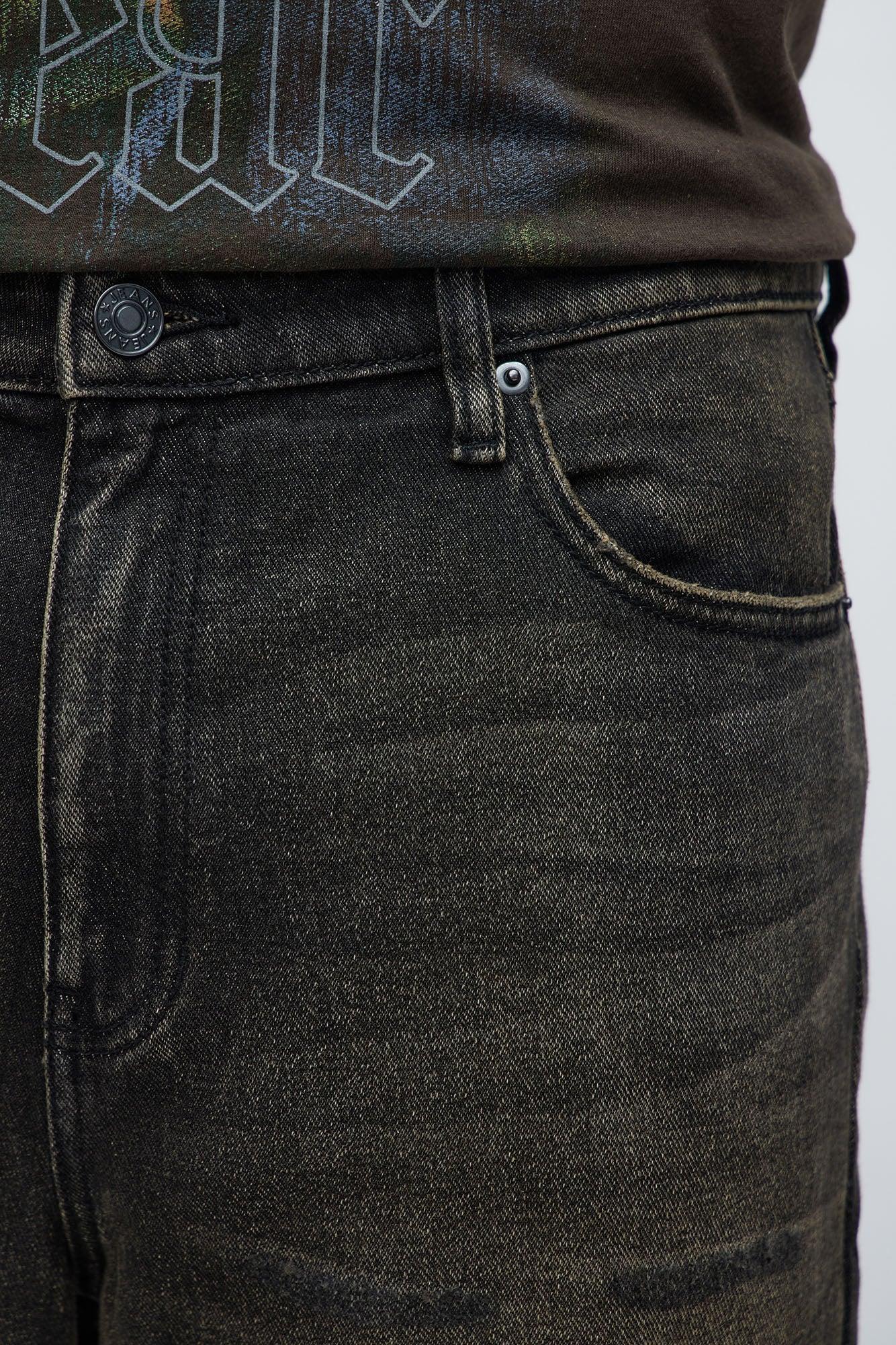 Stacked Slim Flare All Alone Distressed Jeans - Black Wash Product Image