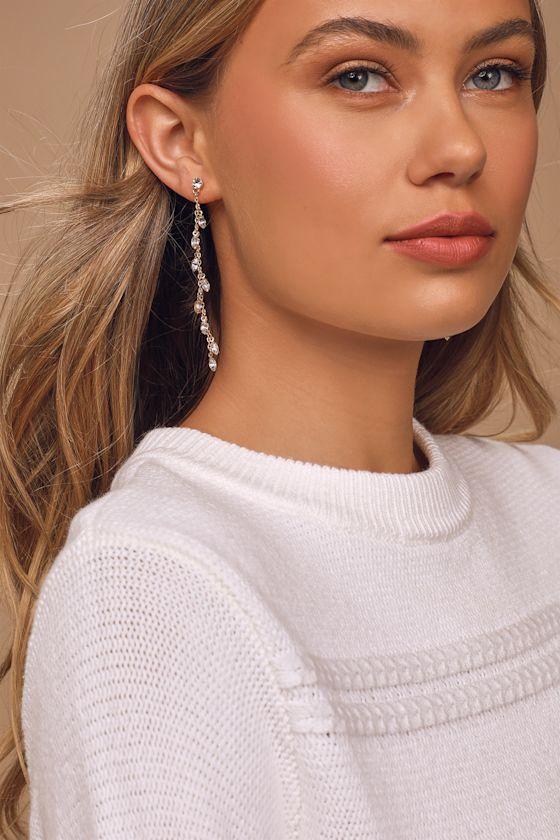 Walk The Vine Gold Rhinestone Drop Earrings Product Image