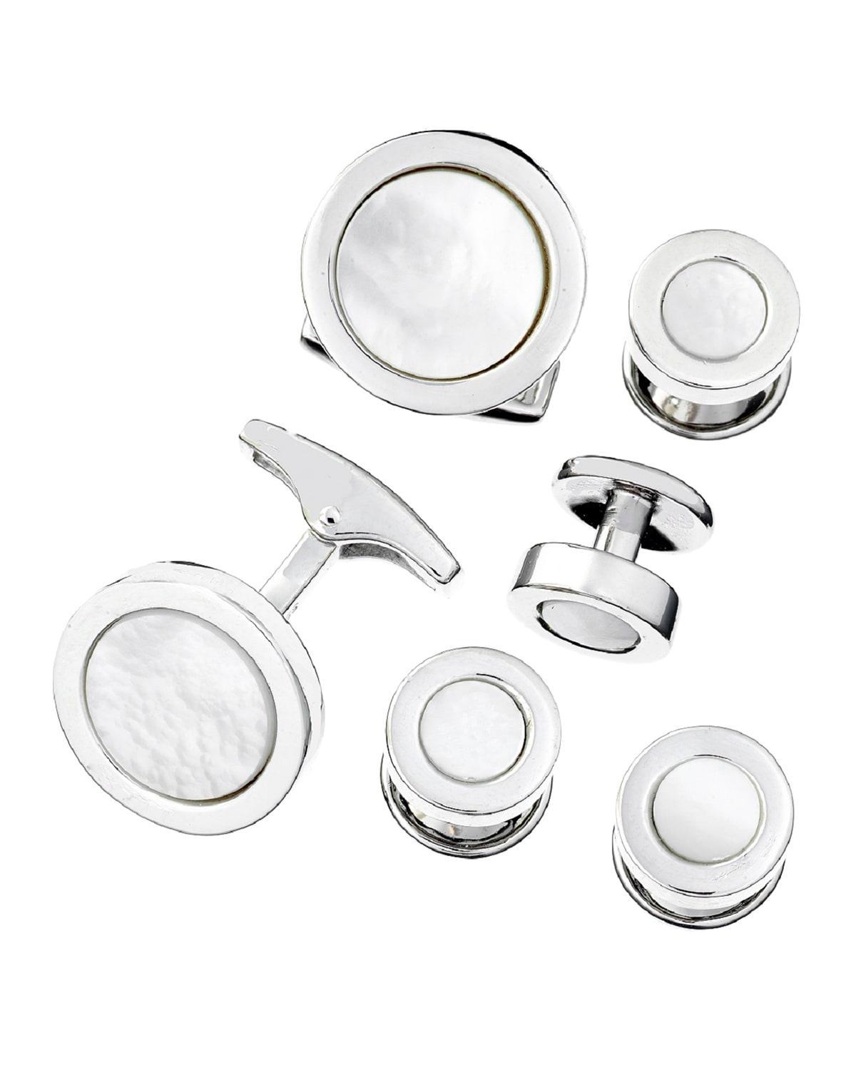 Mens 925 Round Mother-of-Pearl Cufflink Stud Set Product Image