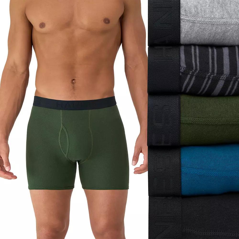 Hanes Ultimate 5-Pack Men's Ringer Style Boxer Brief Underwear, Size: Medium, Blue Product Image