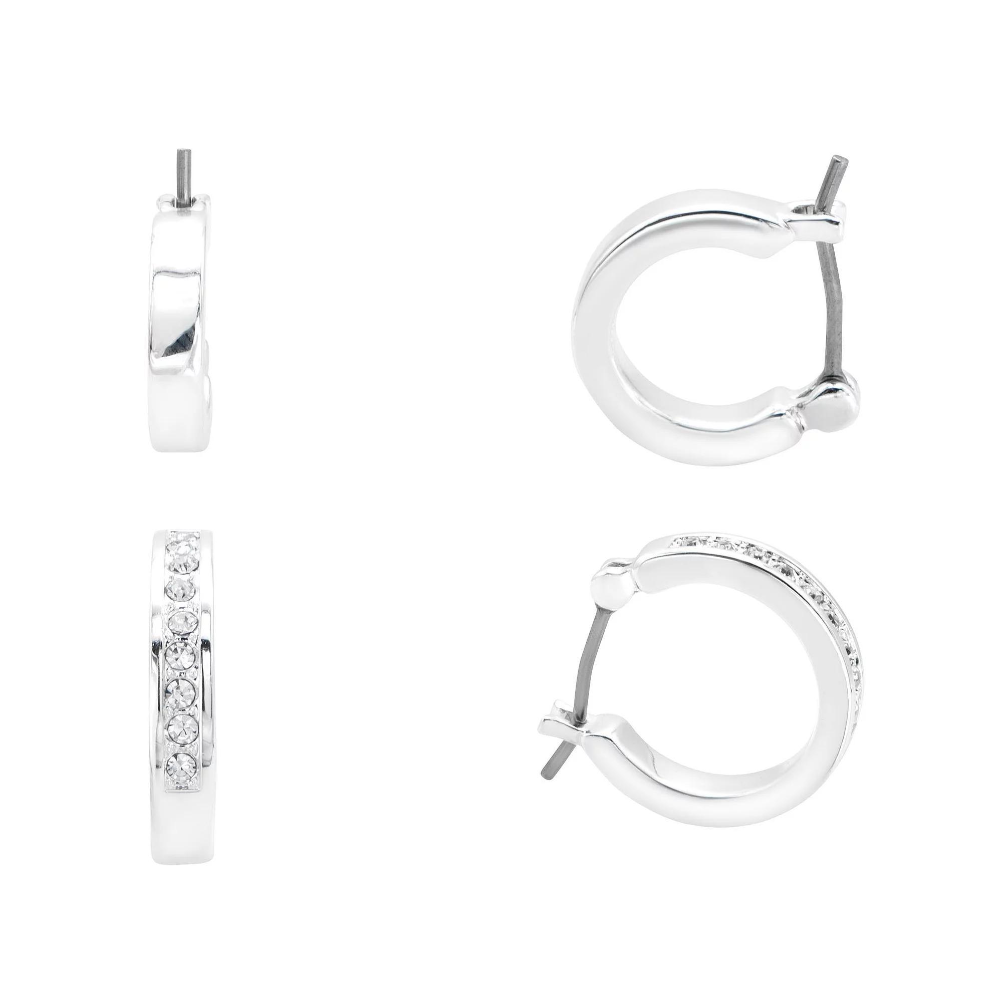 City Luxe Silver Tone Crystal Duo Hoop Earrings Set, Women's, Gold Tone Clear Product Image