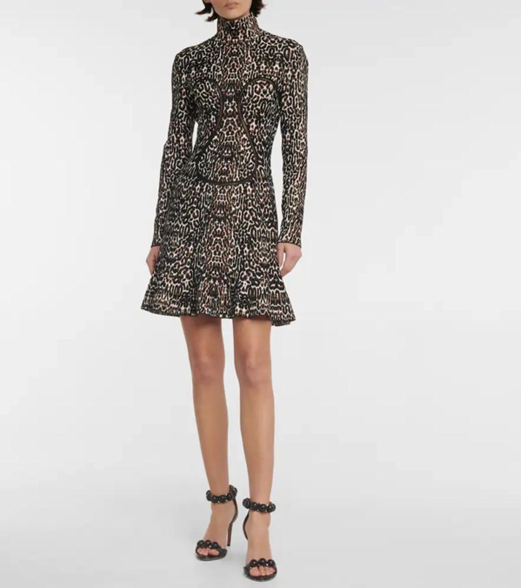 ALAÏA Jacquard Minidress In Noir/ivoire Product Image