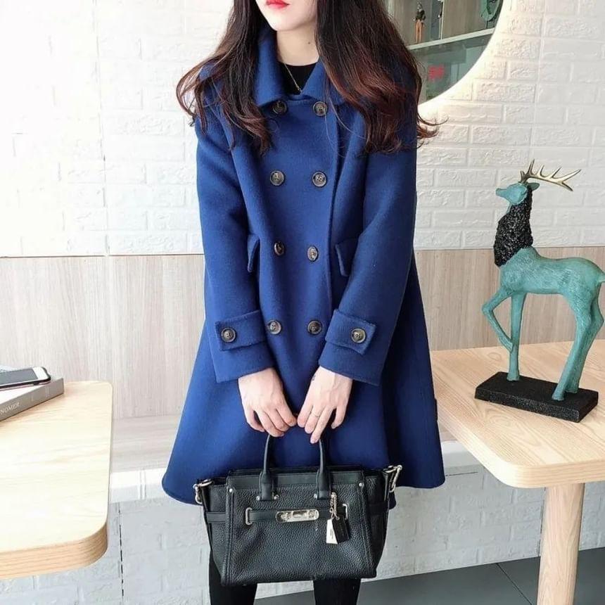 Collared Plain Double Breasted Coat Product Image
