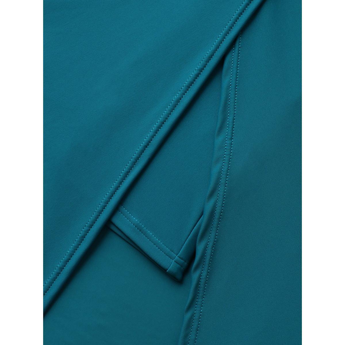 Plus Size Color Contrast Slit Swim Bottoms Women's Swimwear Teal Beach Contrast High stretch Bodycon High Rise Patch pocket Curve Swim Bottoms BloomChic 28/5X Product Image