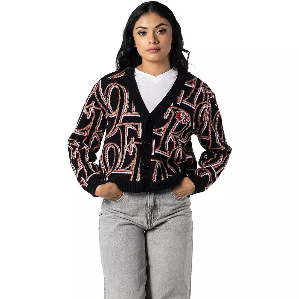 Women's The Wild Collective Black San Francisco 49ers Cropped Full-Button Cardigan Sweater, Size: 2XL Product Image