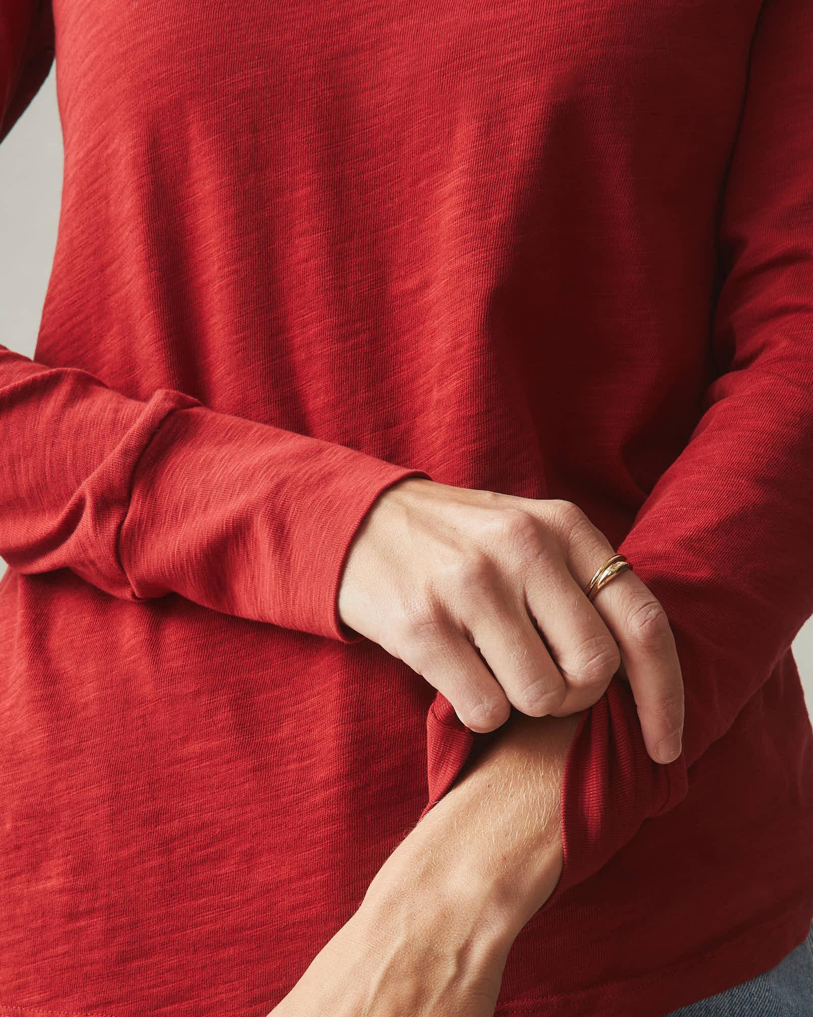 Premium Slub Crew Tee Long Sleeve - Real Red Female Product Image