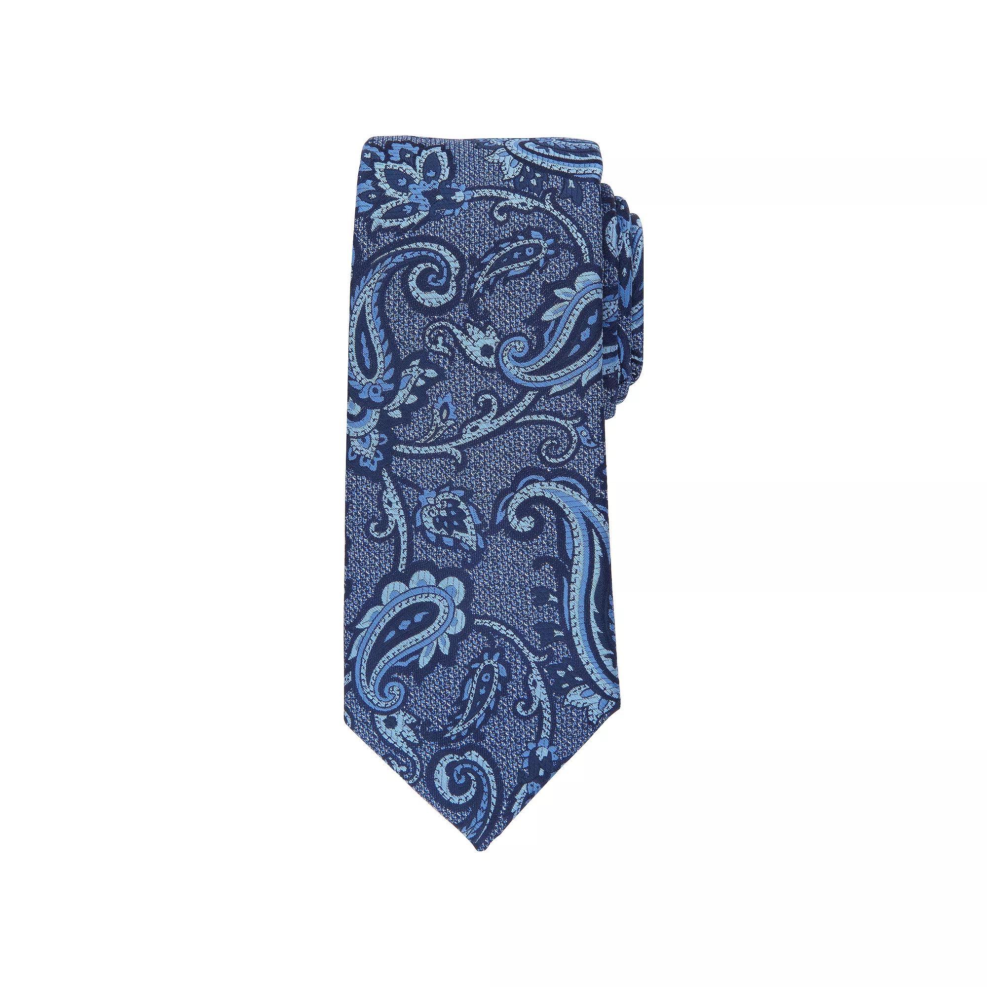 Men's Bespoke Paisley Patterned Tie, Blue Loder Product Image
