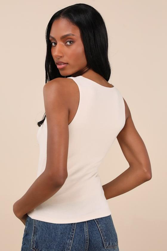 Kosta Light Beige Ruched Jersey Knit Tank Top Product Image