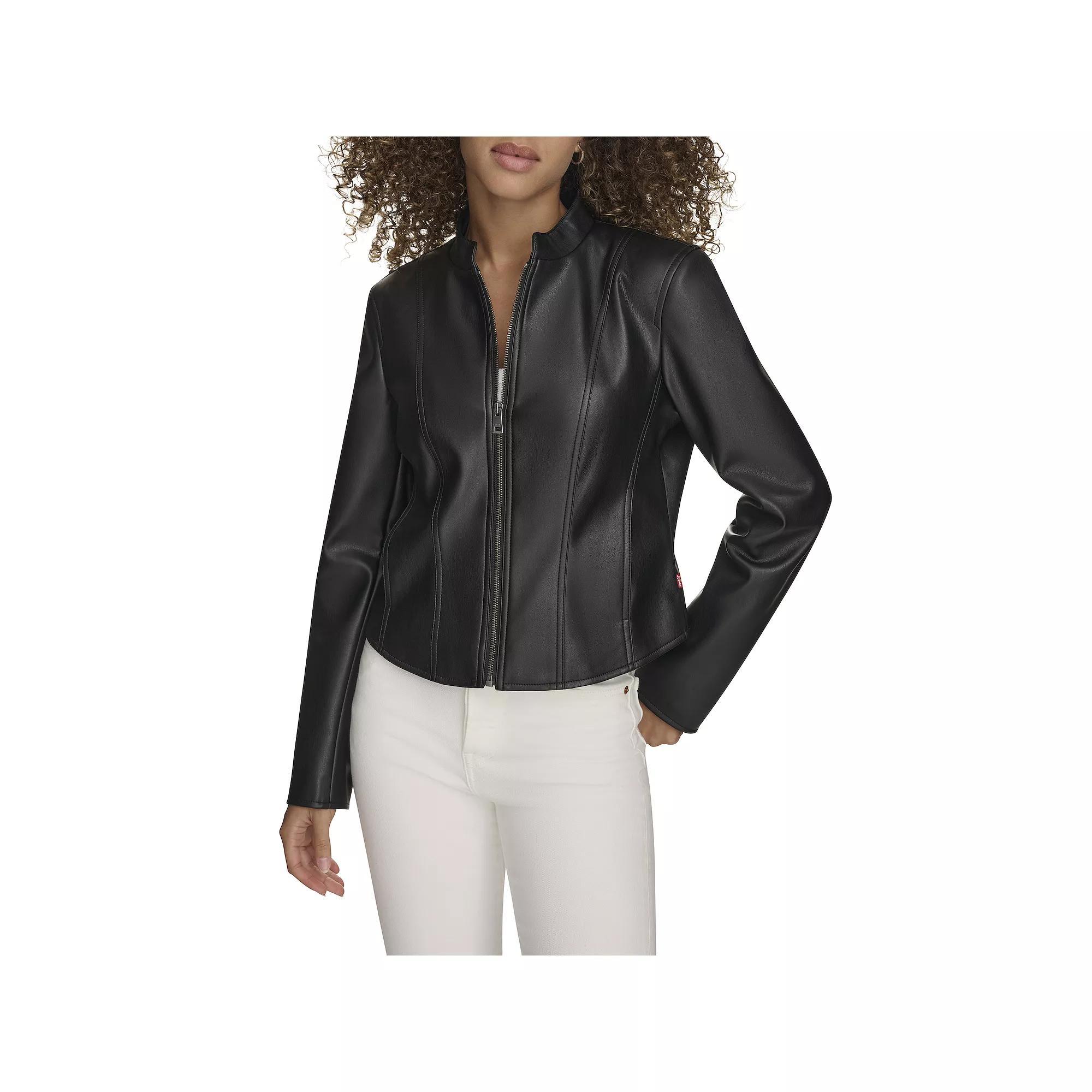 Women's Levi's® Faux Leather Slim Fit Racer Jacket, Size: Large, Black Product Image
