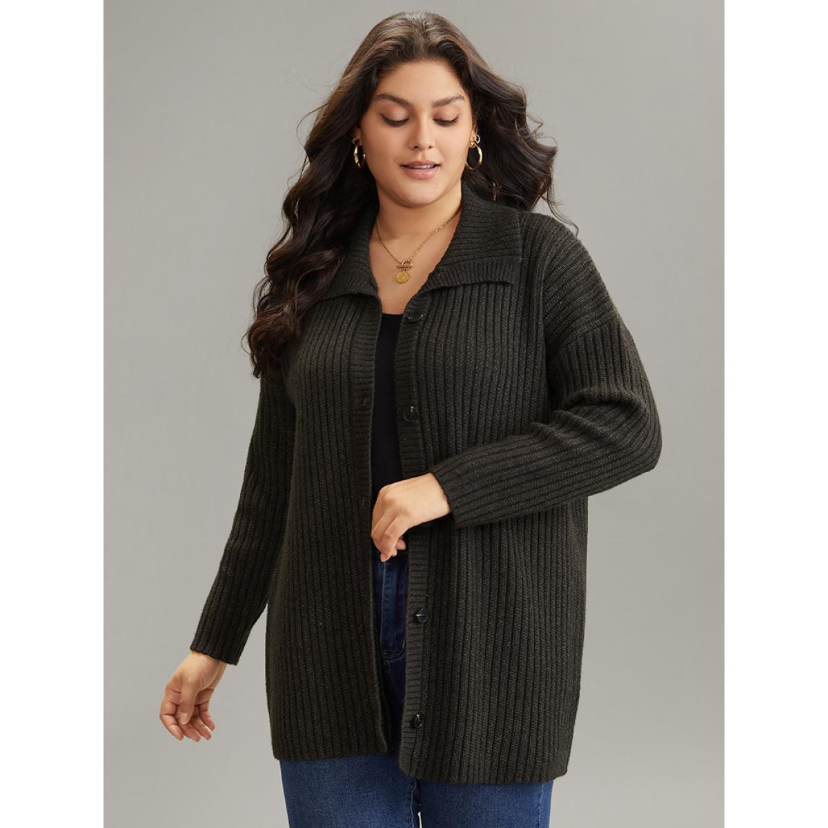 Plus Size Anti-Pilling Textured Button Up Lapel Collar Cardigan Black Women Casual Loose Long Sleeve Everyday Cardigans BloomChic 22-24/3X Product Image
