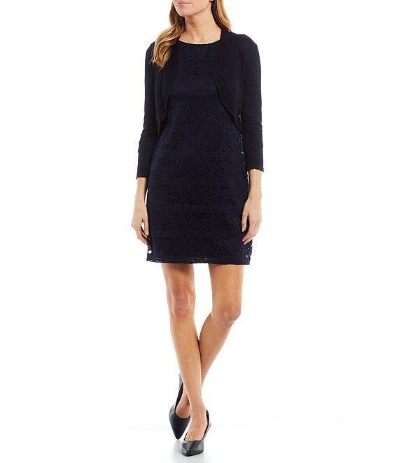 Jessica Howard Scallop Rib Trim 3/4 Sleeve Open Front Bolero Shrug Product Image