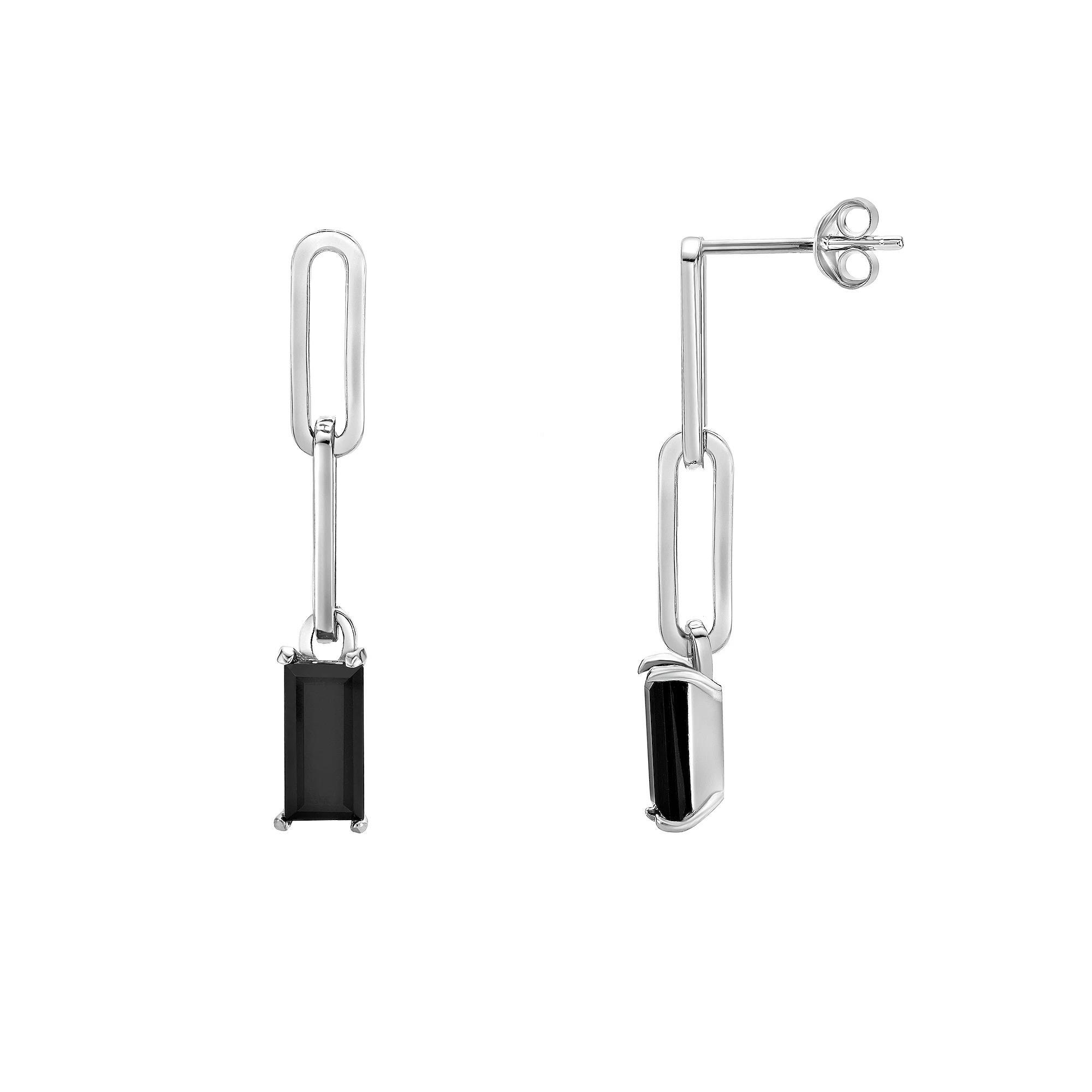 Gemminded Sterling Silver Onyx Linear Drop Earrings, Women's, Gold Tone Product Image