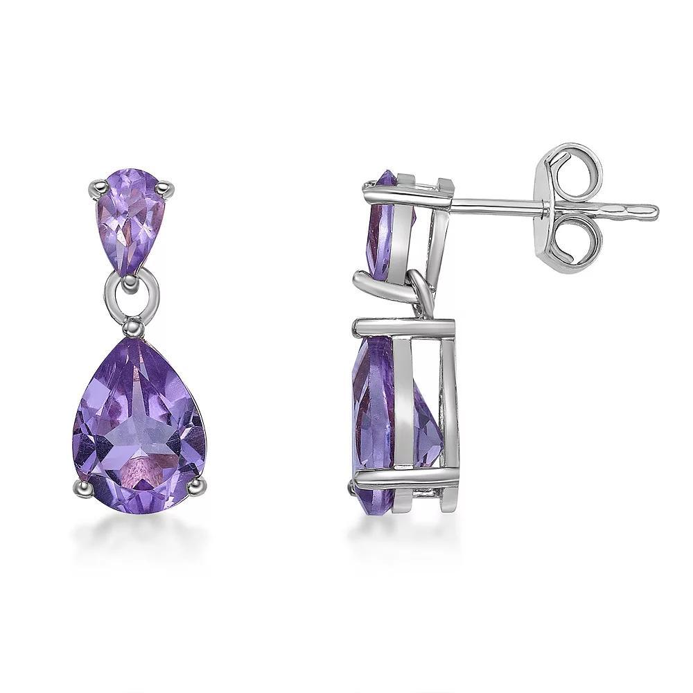 Gemminded Sterling Silver Amethyst Pear Drop Earrings, Women's, Sterling Purple Product Image