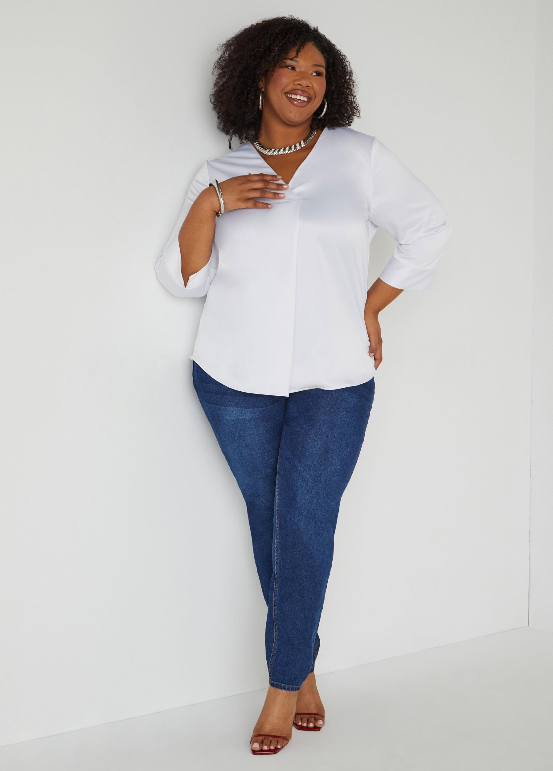 Satin V Neck Blouse Product Image