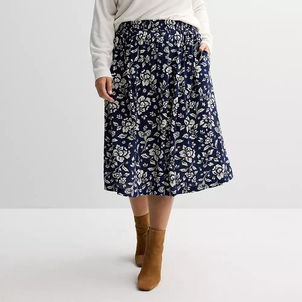 Plus Size Croft & Barrow® Polished Front Pull-On Skirt, Women's, Size: 2XL, Blue Blooms Product Image