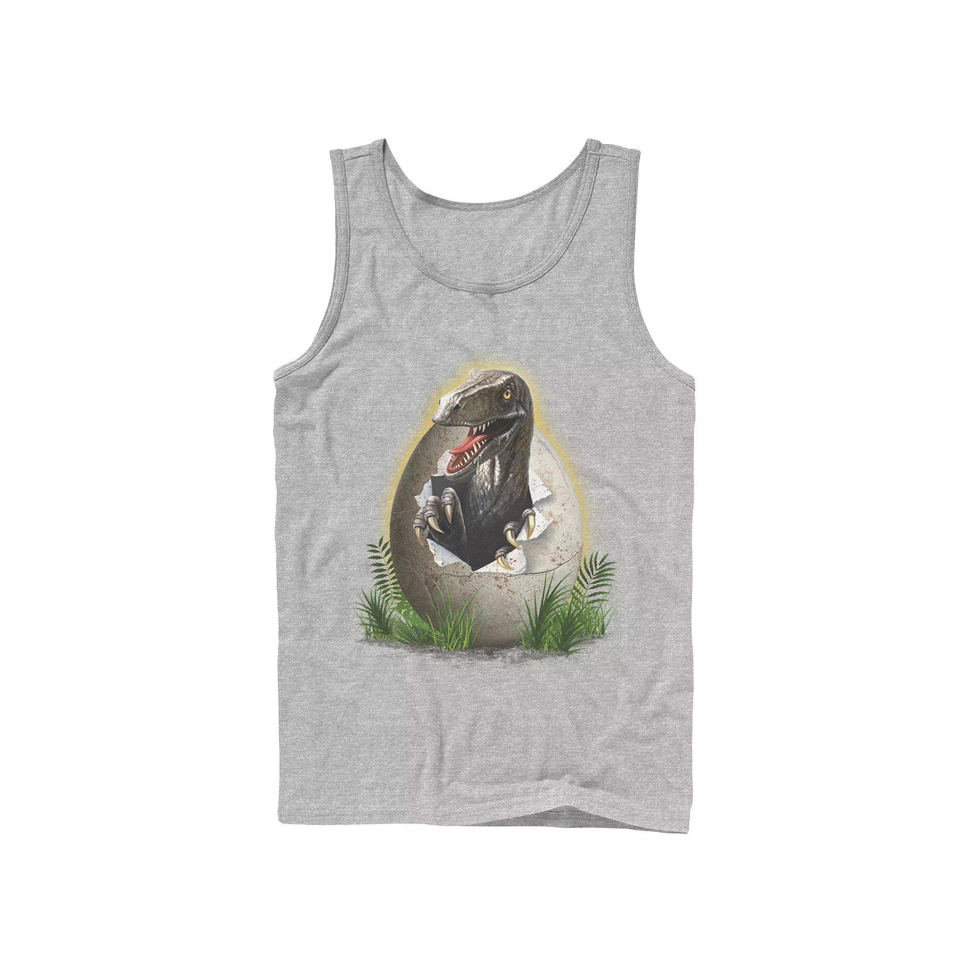 Men's Jurassic Park Raptor Breaking The Egg Graphic Tank Top, Size: Large, Athletic Grey Product Image
