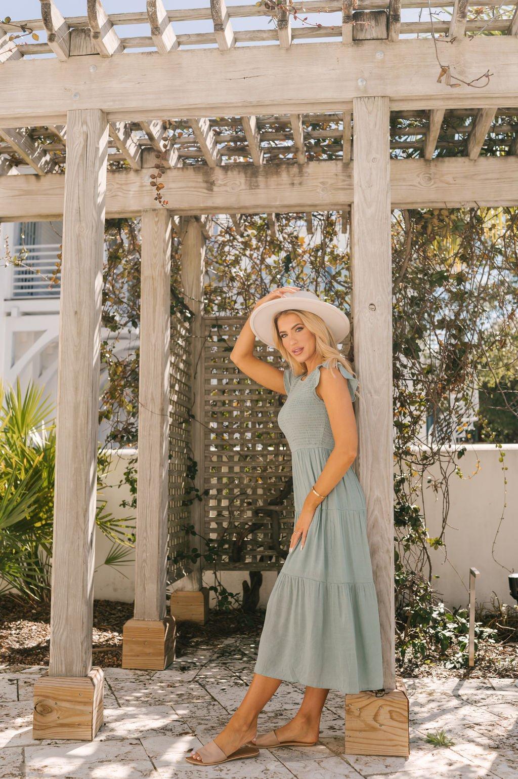 Sage Smock Tiered Midi Dress Product Image