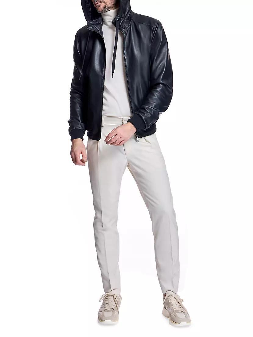 Slim Hooded Leather Bomber Jacket Product Image