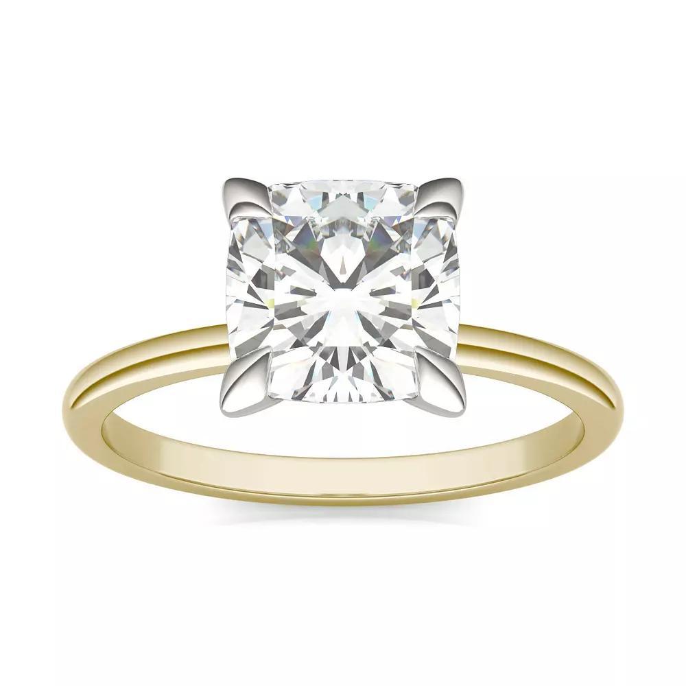 Charles & Colvard 14k Two Tone Gold 2 Carat T.W. Lab-Created Moissanite Cushion Solitaire Ring, Womens Product Image