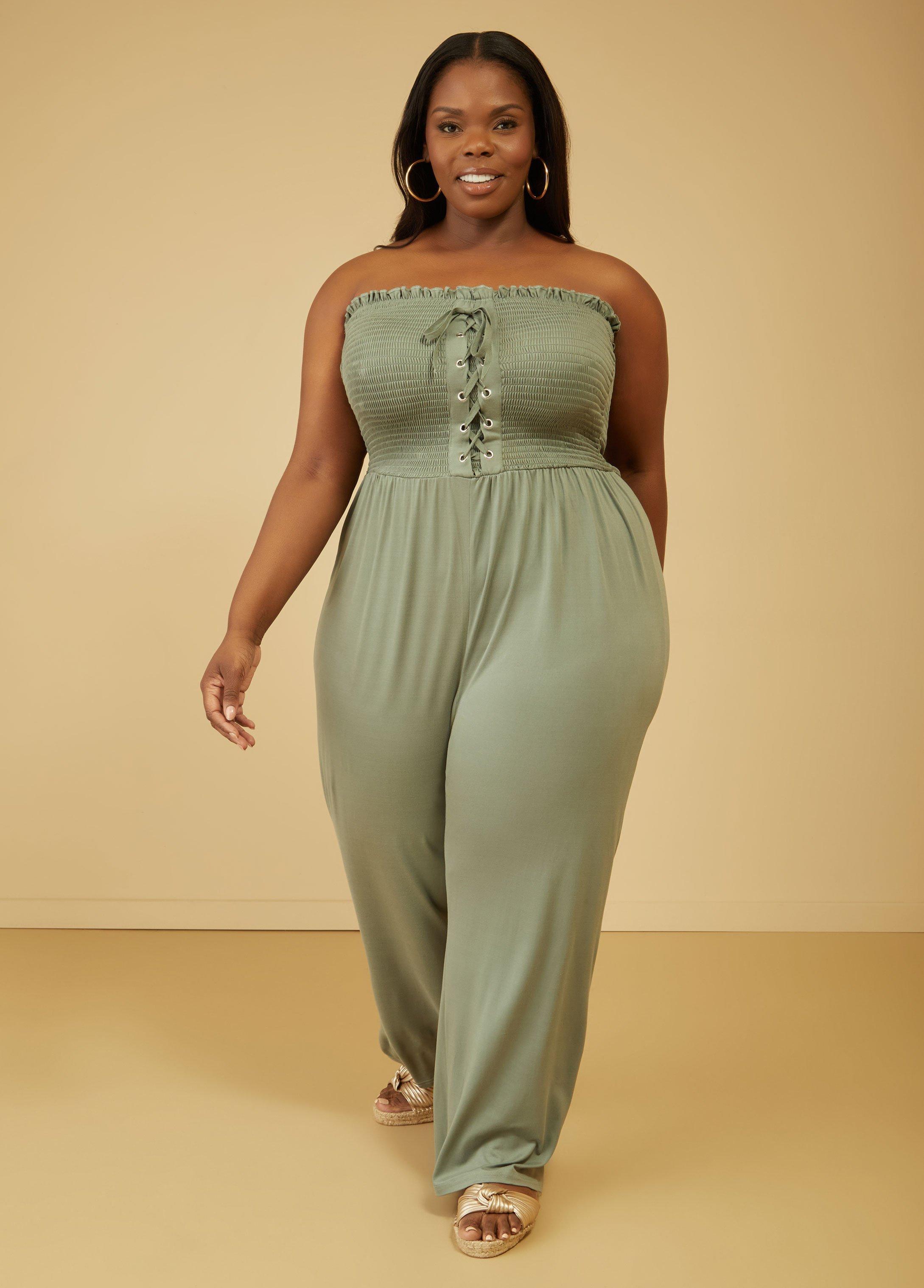 Plus Size Strapless Lace Up Jumpsuit Ashley Stewart Product Image