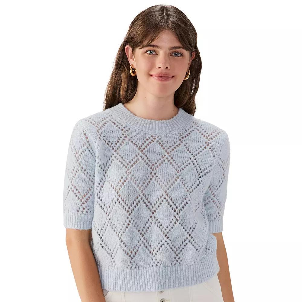 Women's Modern Supply by Sanctuary Pointelle Short Sleeve Sweater, Size: XL, Artctic White Product Image