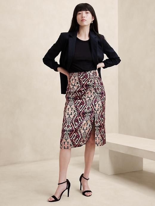 Shirred-Waist Midi Skirt Product Image