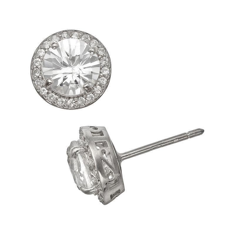 Sterling Silver Lab-Created White Sapphire Halo Stud Earrings, Women's Product Image