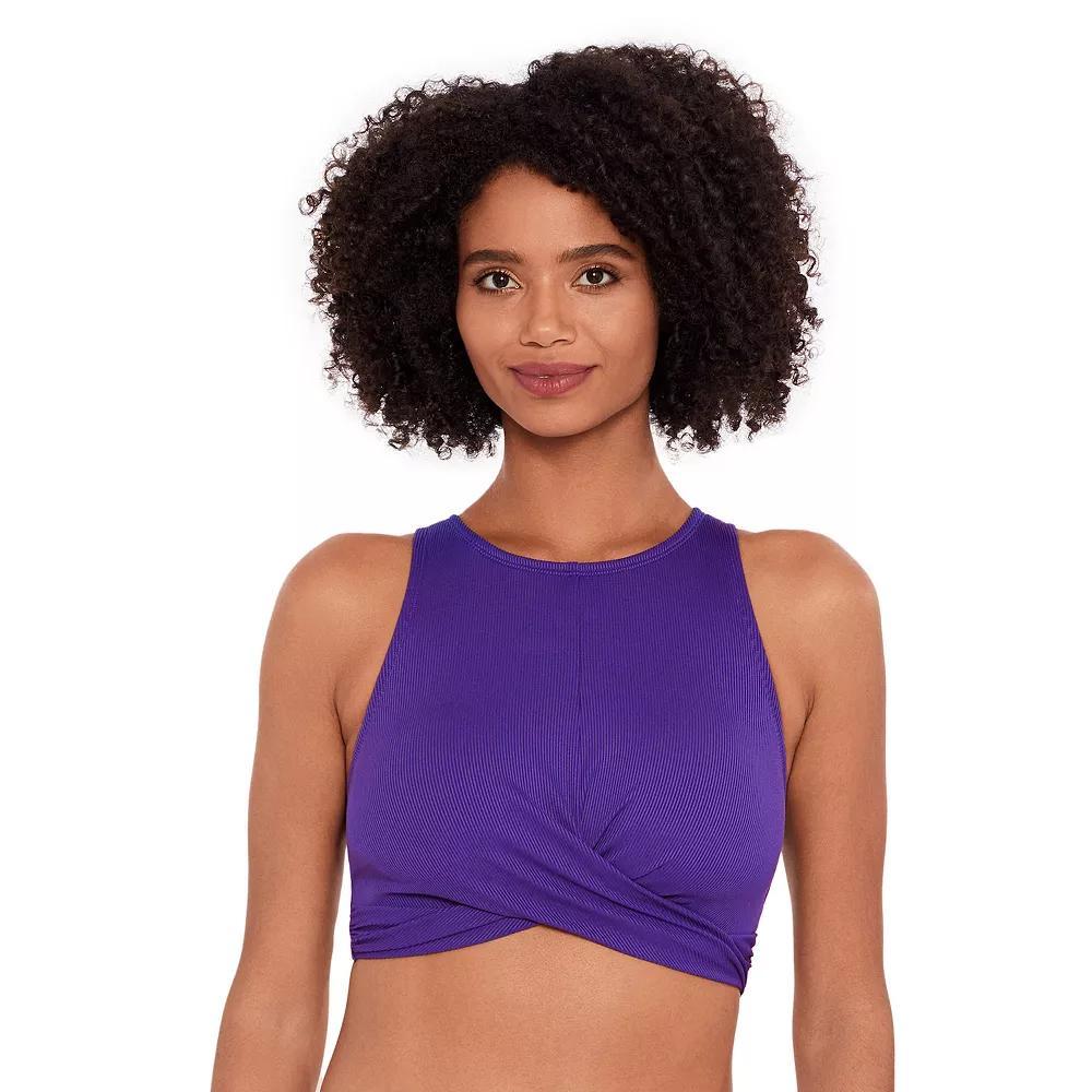 Women's Eco Beach Criss Cross Highneck Hook Back Bikini Top, Size: Large, Purple Punch Product Image