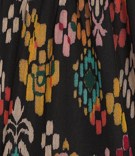 Calessa Petite Size Mesh Knit Abstract Ikat Print Square Neck Elbow Sleeve Tunic Product Image