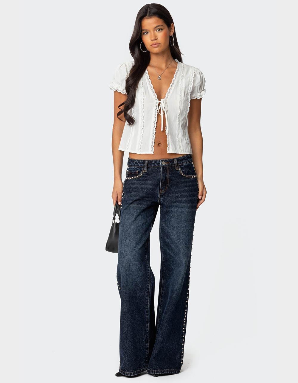 EDIKTED Stassie Studded Low Rise Jeans Product Image