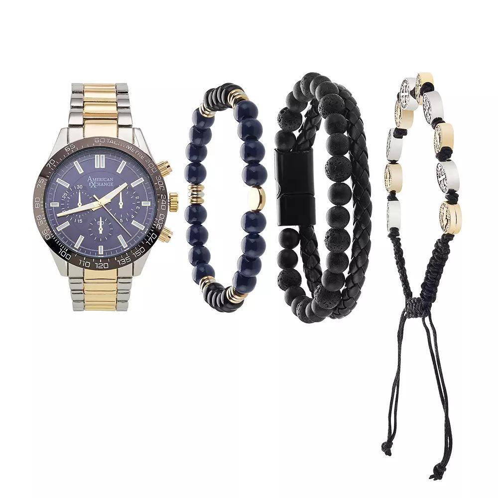 American Exchange Men's Two Tone analog Watch & Stackable Bracelet Set, Size: Large, Gold And Silver Product Image