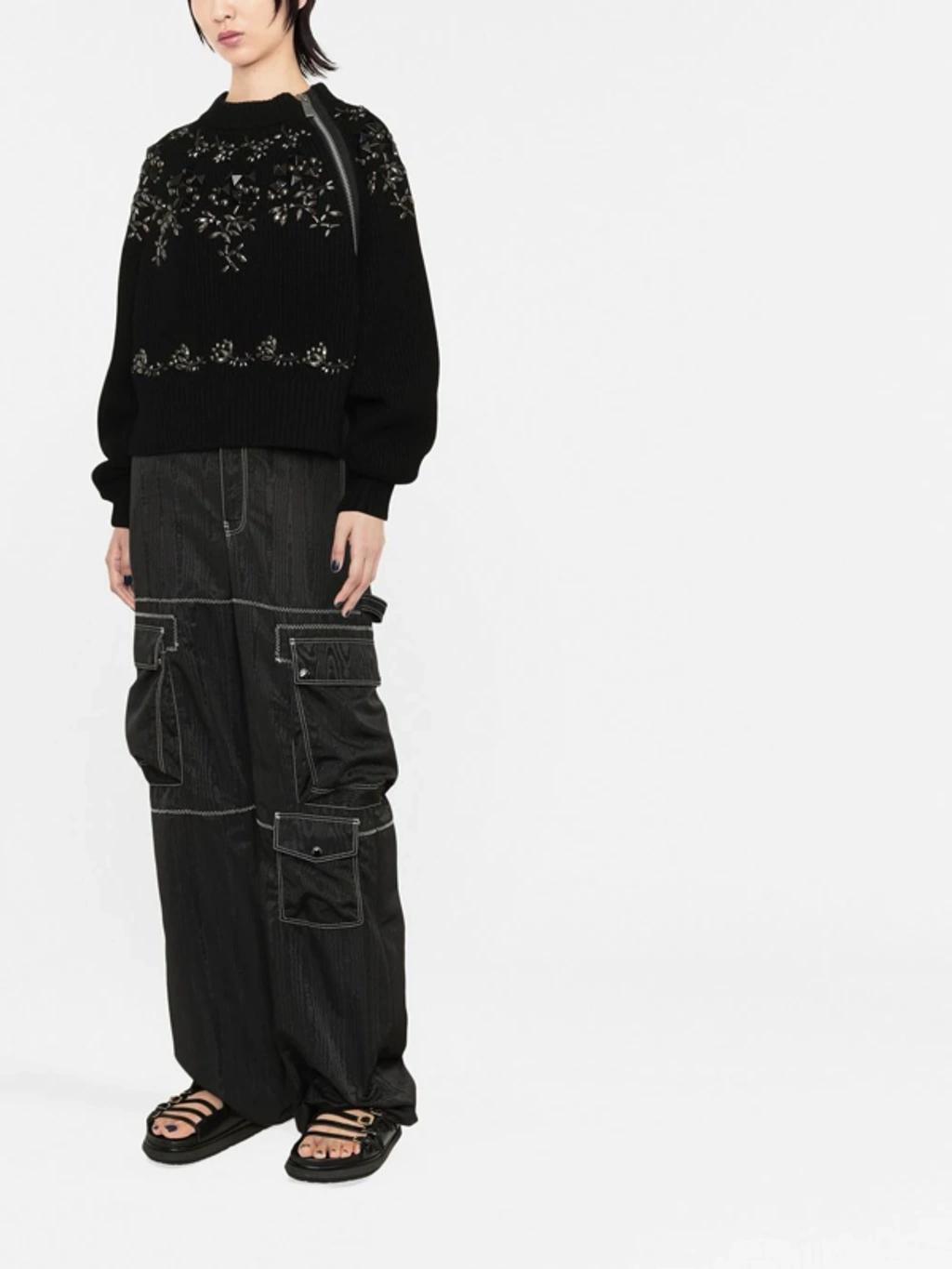 SACAI Zip-detail Intarsia-knit Jumper In 001 Product Image