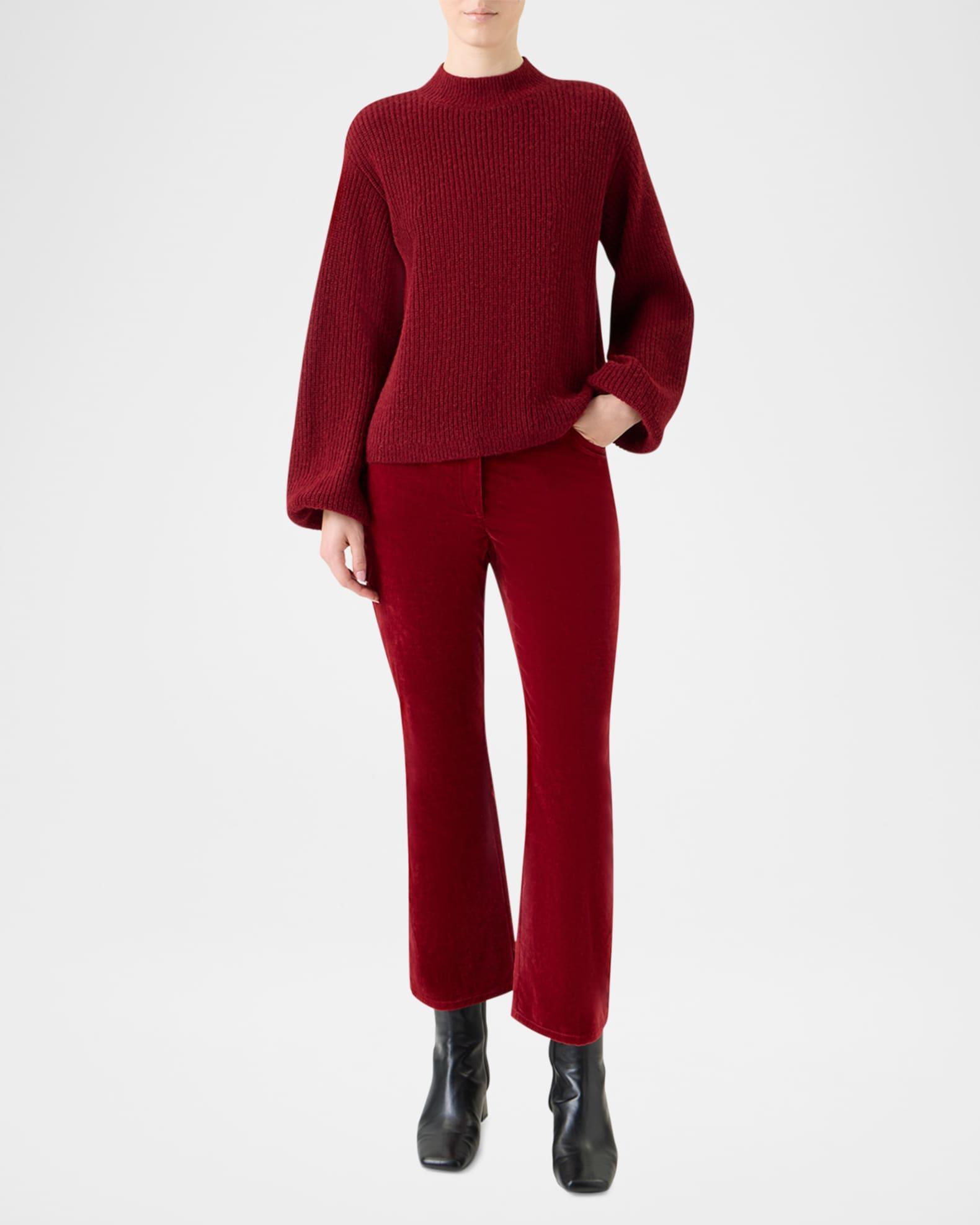 Mock-Neck Blouson-Sleeve Alpaca Wool Rib Sweater Product Image