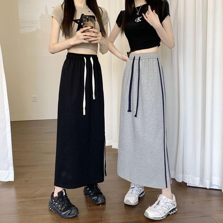 High Waist Striped Midi A-Line Skirt Product Image