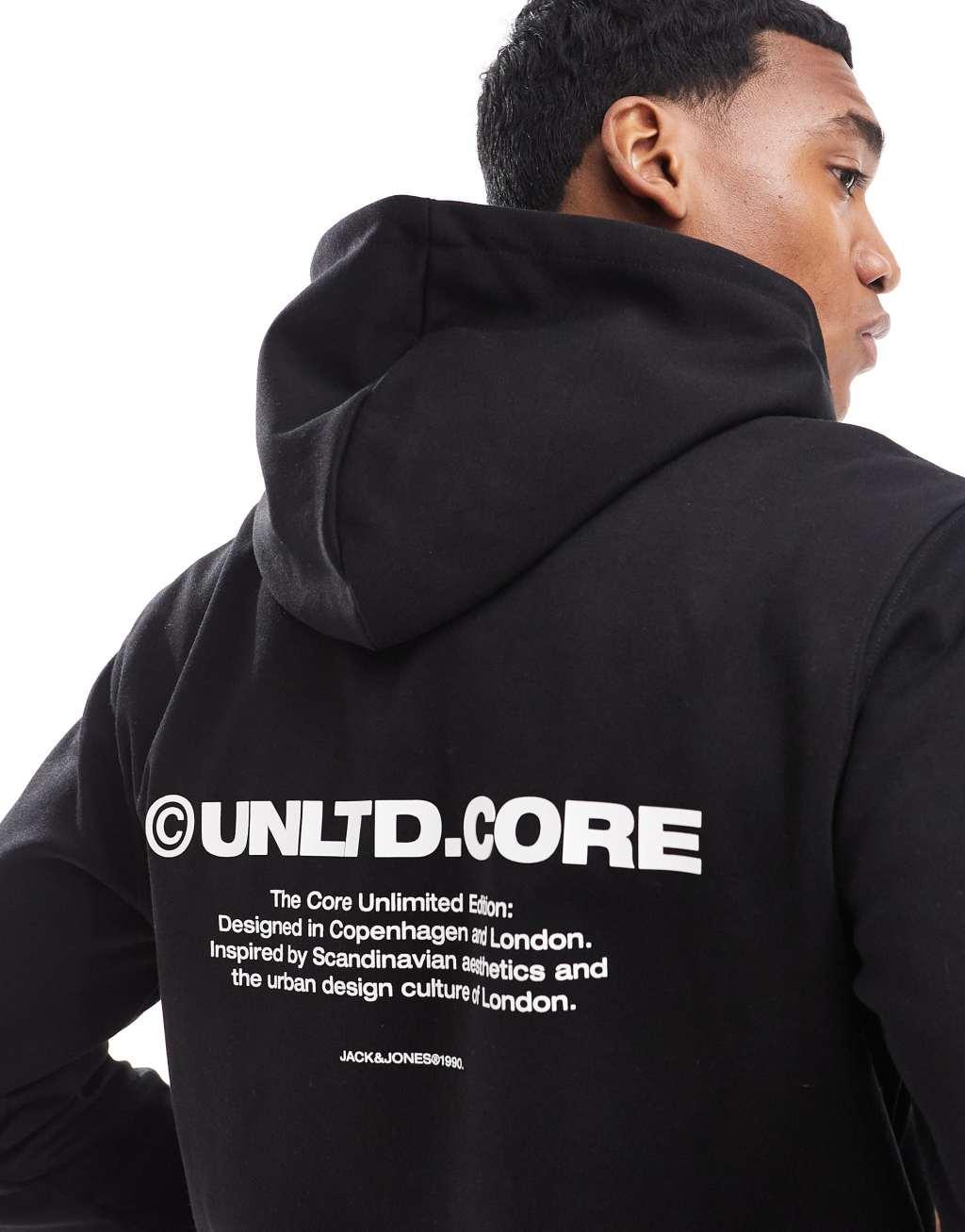 Jack & Jones oversized core back print hoodie in black  Product Image