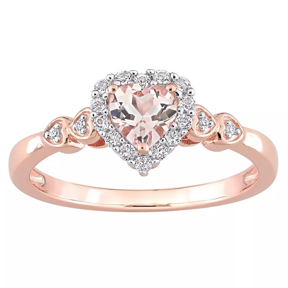 Stella Grace 18k Rose Gold Over Silver Morganite, White Topaz & Diamond Accent Heart Ring, Women's, Rose Gold Tone Product Image