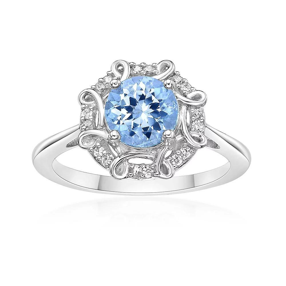 Gemminded 10k White Gold Aquamarine & 1/10 Carat T.W. Diamond Ring, Womens Product Image