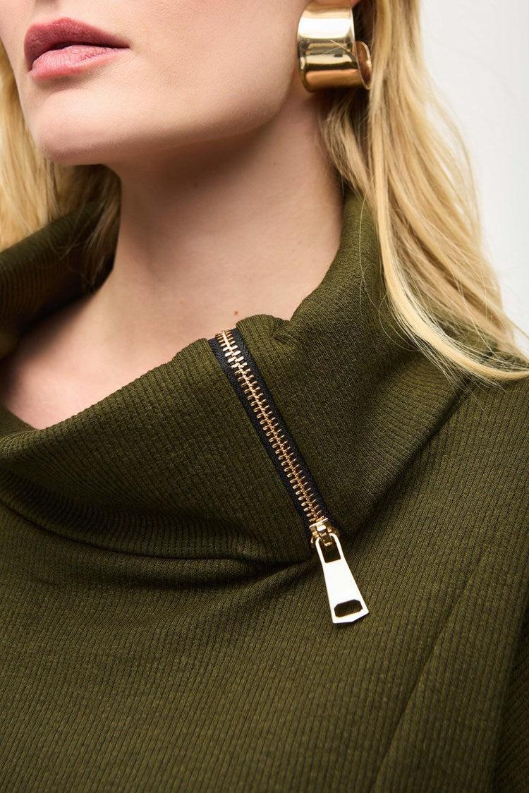 Needle Rib Zipper Collar Cocoon Dress Product Image