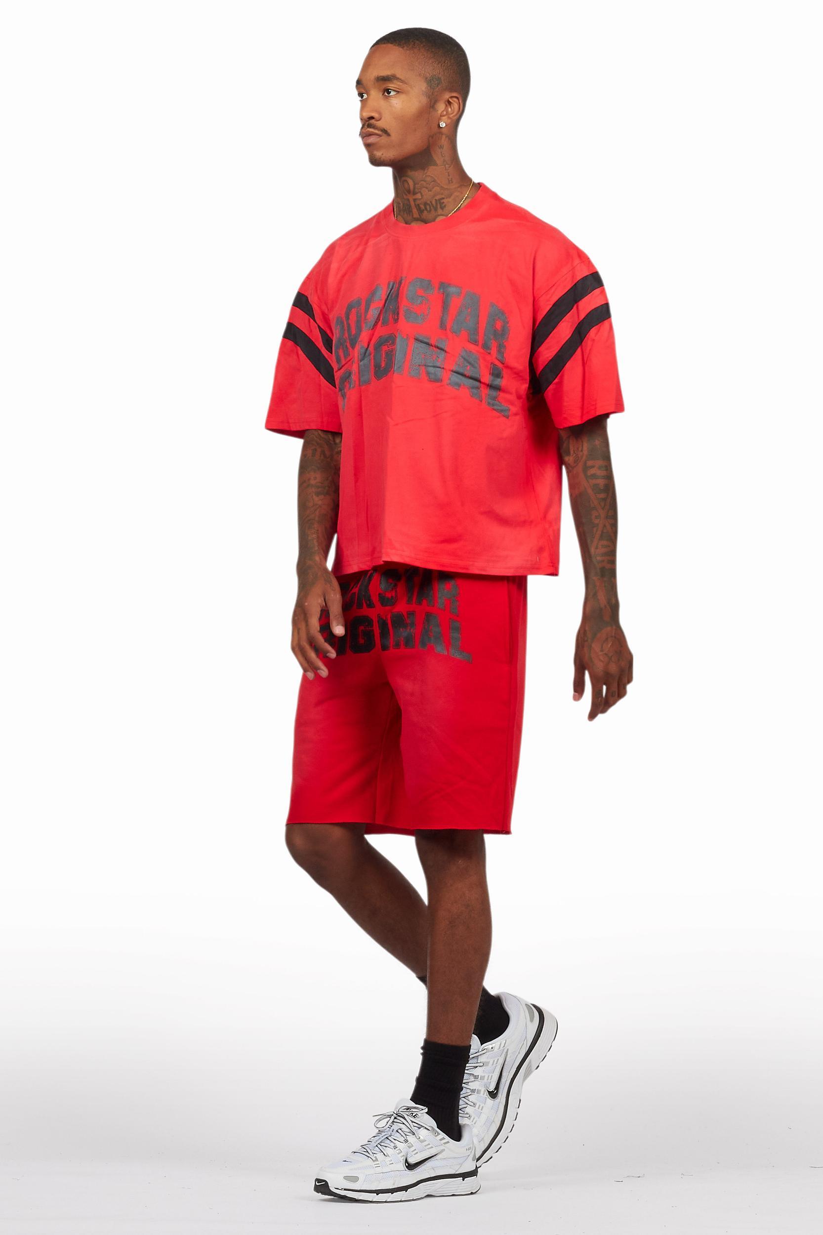 Tumo Red Crop Boxy Tee Short Set Male Product Image