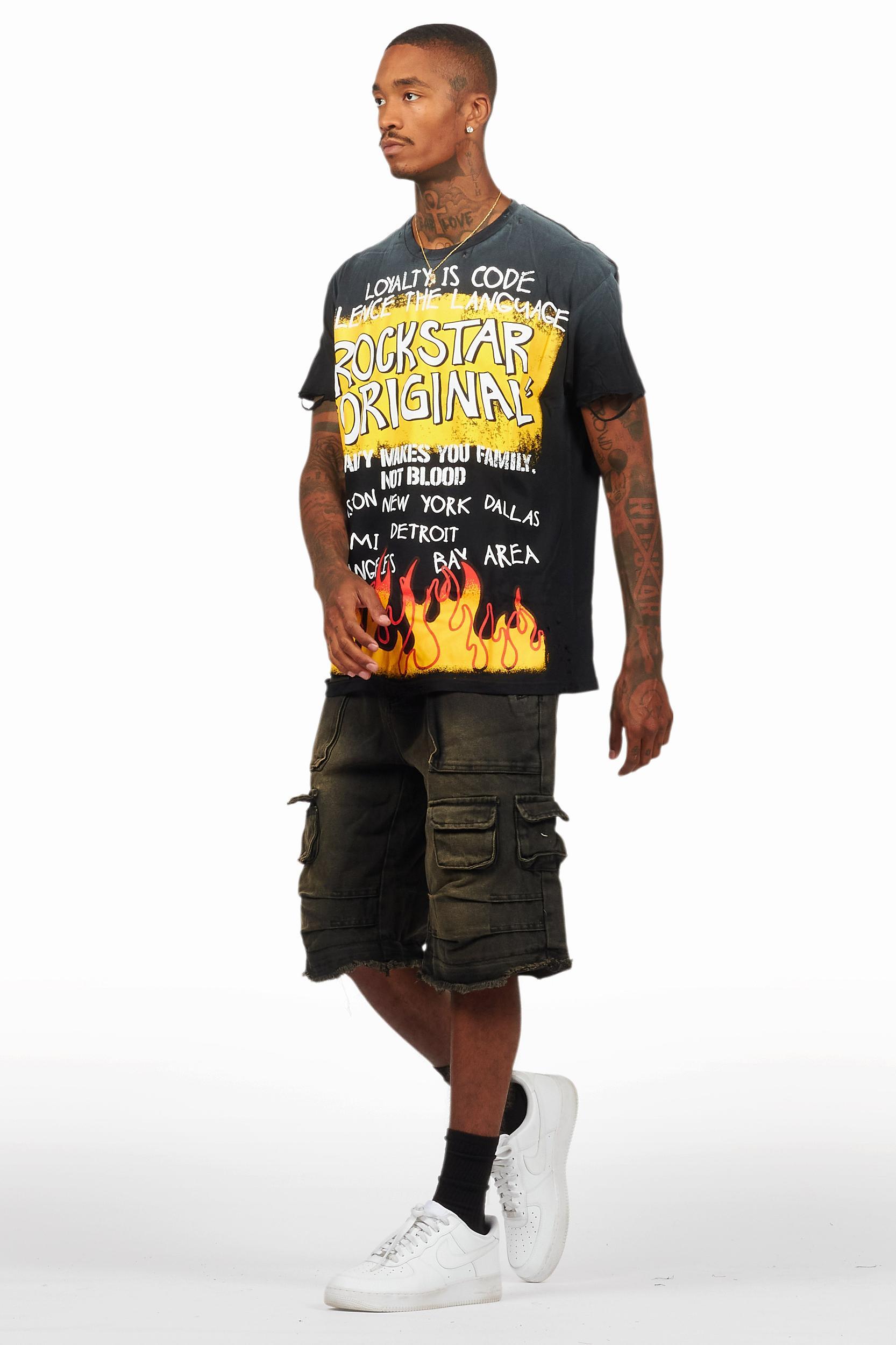 Beno Black/Yellow T-Shirt/Denim Short Set Male Product Image